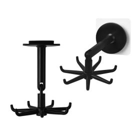 Adhesive Hooks Wall Hangers 360° Rotating Hooks for Kitchen Utensil Towel Robe Holder (Color: Black)