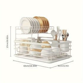 1 piece kitchen utensil drain rack countertop organizer double dish rack metal storage rack (Color: White double layer)