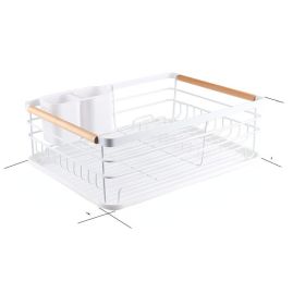 1 piece kitchen utensil drain rack countertop organizer double dish rack metal storage rack (Color: White)