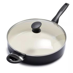 5qt Ceramic Nonstick Covered Saute Pan with Helper Handle Black (Color: Black)